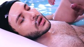 Bi-Curious cowboy screws step bro-in-law without a rubber in the pool and cum in gullet