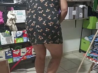 Mom cleaning the room and her thong is visible