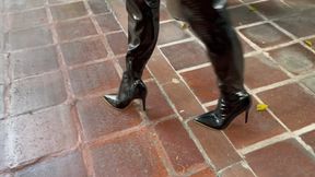 Katherine Failed Cranking Battle on black PVC Boots vs the Chevy Celebrity