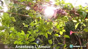 Blonde Queen Anastasia L'Amour pleasured in the garden