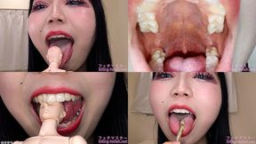 Mero Garan - Showing inside cute girl's mouth, chewing gummy candys, licking and sucking human doll, and chewing dried sardines mout-169 - wmv