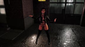 Submissive whore Ellie Williams dancing half naked on dirty street for cash