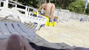 Blondie Jerks Off Stranger's Cock in Public