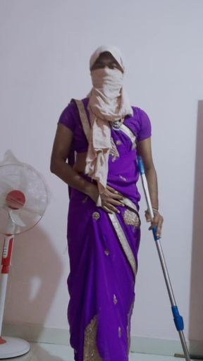 Cleaning in saree