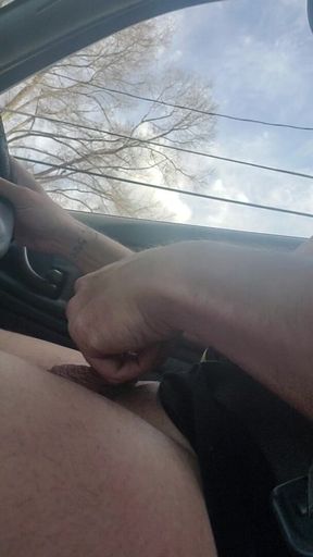 Hunky Muscly Veteran playing with his hairless shaved tallywhacker driving)