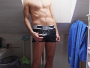Trying out my new full zipper jogging shorts and cum in my hand