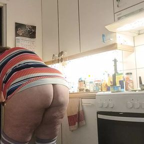 big ass cooking in the kitchen, close up fatty ass