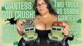Giantess God CRUSH Two Trucks with FEET