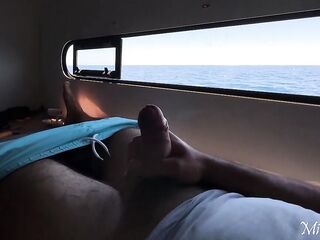 Sea adventure! A gentle pervert jerks off in the cabin whilst his wife screws the yacht captain