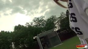 german scout - medical student linda leclair seduce to fuck without condom at public street casting