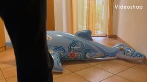 2 girls vs inflatable dolphin