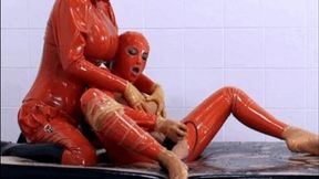 Rubber vac-bed breath play session with two latex piss lesbians - Part 2 of 2