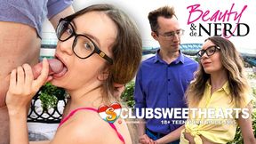 Nerdy girl with glasses gets fucked and sucks cock on first date