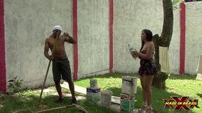 casada, pediu para mamar na tora preta do pedreiro