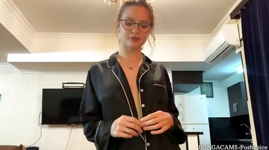 Brunette with glasses passionately devours cock in POV blowjob scenes