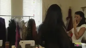 Dark haired girl mounts her pussy on a hard dick