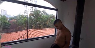 Slutty Wife Blows Friend on Balcony in Public Dare