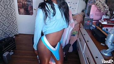 Sticky Cumshot Self Facial by Black Trans Girl Vanniall - Girl Masturbating and Edging Her Big Dick and Bulge on a Webcam Show