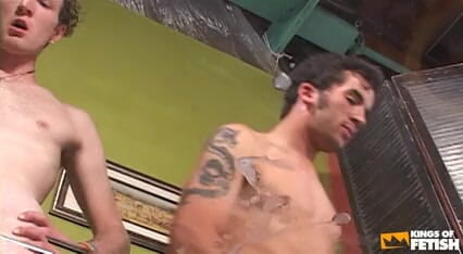 Group of guys suck their cocks and lick cum from the glass table