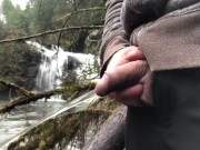 Taking A Piss Near Trent Falls on Vancouver Island Canada During A Hike
