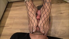 ELECTRA - A footstool doesn't move 2 - Human footstool in fishnets, facekicking