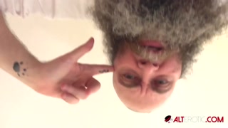 Busty inked hottie Misha Montana takes on two dicks