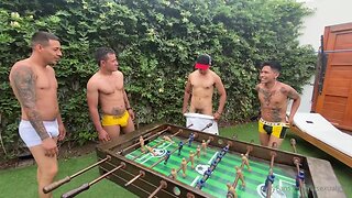 Football foursome: a losing bet leads to hot latino muscle studs in bareback action - part 1 tags: foursome, bareback