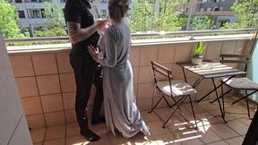 Busty Girl Sucks Her Friend&#039;s Cock on a Hotel Balcony!! Risky Sex!