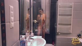 kira queen is caught touching herself under the shower by her lover!