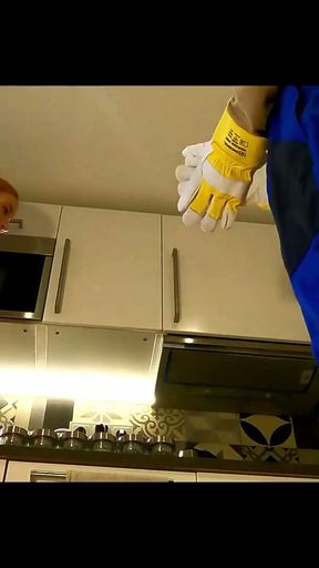 Hottest Redhead MILF in Shortest Uniform Skirt gives Handjob to Luckiest Plumber but Only to Tease   Clip 1