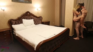 Hot sex and creampie on a squeaky bed