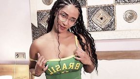 Hot Curvy Curly Brazilian Babe Sucks a Dick Like a Pro & Rubs It With Her Huge Melons