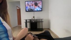 Watching World Cup with my Argentinian friend and betting on tight blonde sex