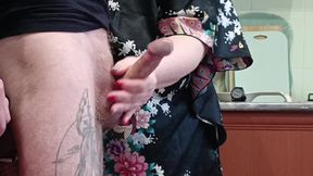 Cumming with Hot Thick Cum in Mother-in-law's Mouth Which She Swallows