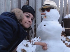 Teen gets fucked by snowman