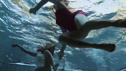 Underwater swimming pool lesbians Lera and Sima Lastova