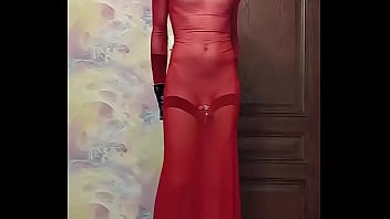 sissy crossdresser posing in transparent dress