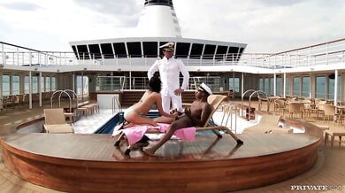 Skinny Candy Alexa takes on two men in an interracial threesome on a cruise ship deck