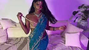 Charming Fit Swarthy Desi Babe In a Beautiful Saree Sucks a Cock & Gets Fucked Hard From Behind