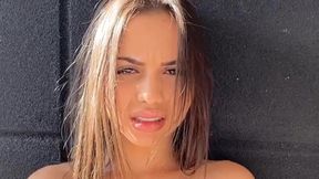 Colombian Latina shaves her pussy and sucks her vibrator on the balcony