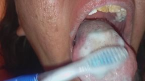 Brushing teeth close-up