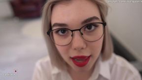 Blonde college girl gives teacher horny blowjob before taking it