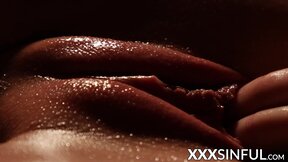 Lustful lesbians orally pleasure each other after massage