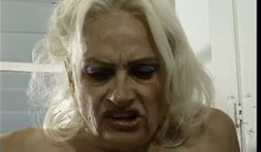 Demanding granny analyzed by two cocks