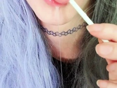 Kinky amateur teen lollipop sucking and drooling on webcam