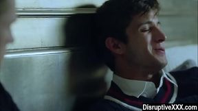 Virgin guy threesomed by sneaky stepbrothers