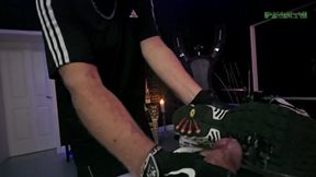 playing puppies pleasure on the rack bondage, handjob, sneakers, smelly shoes and the yellow ballon part 2