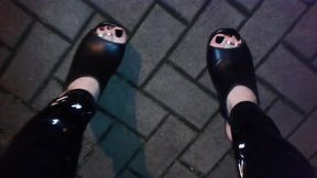 black platform wedges with toerings on my sexy feet