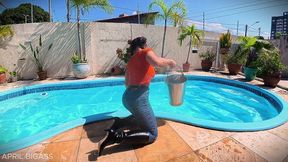 dripping wet and throat fucked beside the pool