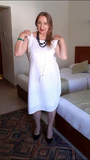 Hot busty milf MariaOld in stockings and high heels shoes stripping   Clip 1